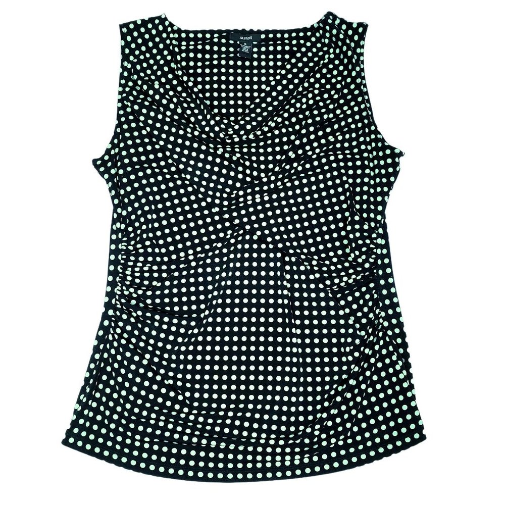 Alfani Tank Top Black with Green Polka Dots - Picture 1 of 11
